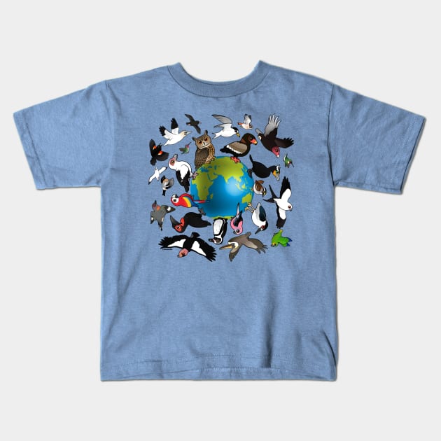 Birdorables Fly Around the Earth Kids T-Shirt by birdorable